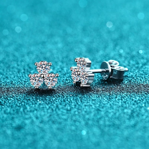 925 Sterling Silver Moissanite Stud Earrings Minimalist Three-Leaf Clover Flower Shape Luxury Daily Ear Jewelry For Women