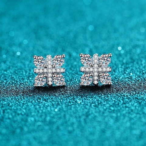 Pendientes de Botón de Plata de Ley 925 y Moissanita Mujer Nudo de la Paz Micro Incrustado Joyería de Lujo Regalo Para Ella