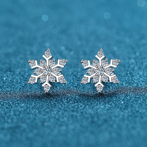 Orecchini a Bottone in Argento Sterling 925 con Moissanite a Forma di Fiocco di Neve per Donna Gioielli Eleganti e Scintillanti