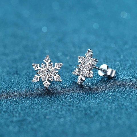 Orecchini a Bottone in Argento Sterling 925 con Moissanite a Forma di Fiocco di Neve per Donna Gioielli Eleganti e Scintillanti