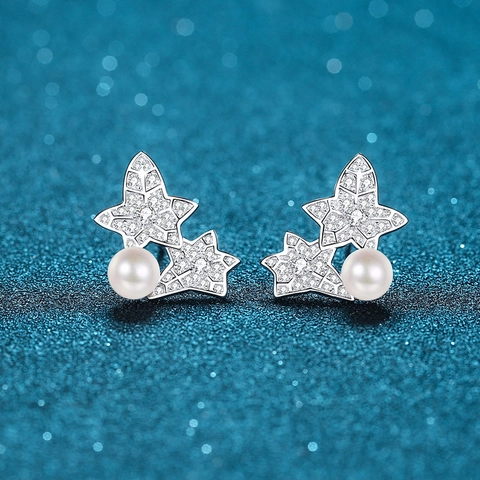 925 Sterlingsilber Moissanit Süßwasserperle Ohrstecker Für Damen Stern Blumenblatt Form Elegante Fine Jewelry Geschenk