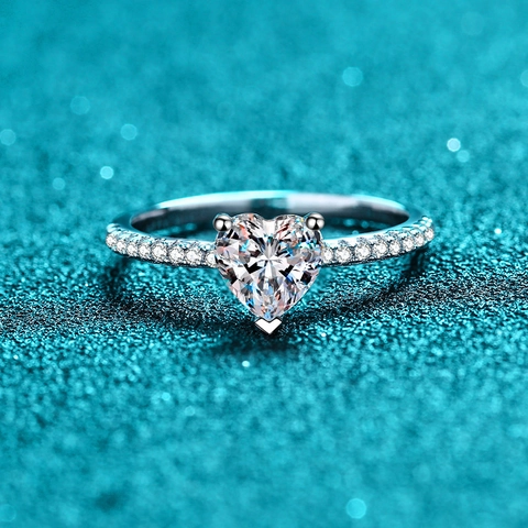 Anillo de Plata de Ley 925 Con Moissanita de Corte de Corazón para Mujer Anillo de Compromiso Pavé Circonia Joyería de Boda
