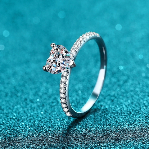 Anillo de Plata de Ley 925 Con Moissanita de Corte de Corazón para Mujer Anillo de Compromiso Pavé Circonia Joyería de Boda