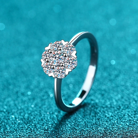 925 Sterling Silver Moissanite Ring For Women Six Prong Heart Setting Flower Shape Wedding Engagement Jewelry Finger Ring