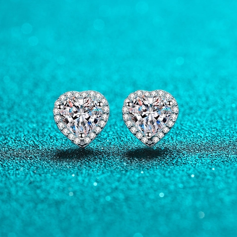 S925 Sterlingsilber Herz Halo Moissanit Zirkonia Ohrstecker Für Damen Elegante Funkelnde Herzförmige Ohrschmuck Geschenk