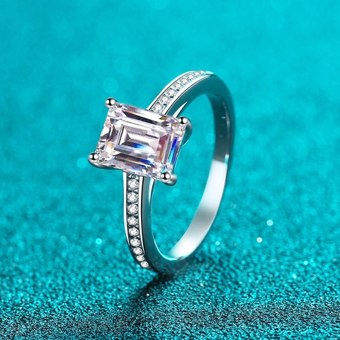 Anillo de Plata de Ley 925 con Moissanita y Circonia para Mujer Corte Esmeralda Radiant Compromiso Boda Joyería Elegante