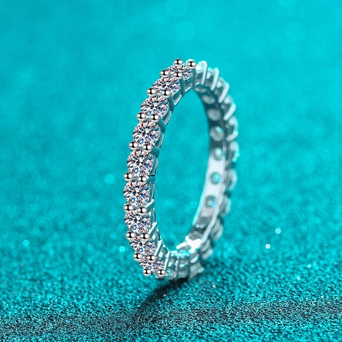 Anello Eternity in Argento Sterling 925 con Moissanite per Donna Fede Nuziale a Cerchio Intero Scintillante Regalo Gioielli