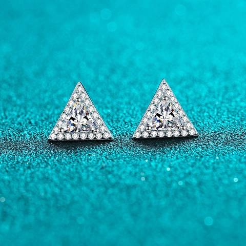 925 Sterling Zilveren Driehoek Moissaniet Oorknopjes Voor Dames Geometrische Halo Zirconia Oorbellen Luxe Sieraden Cadeau