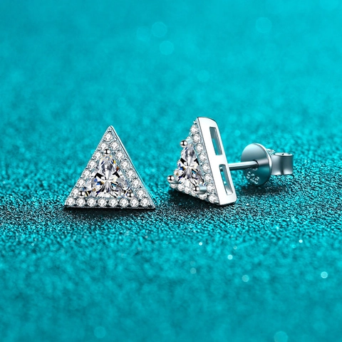 925 Sterling Zilveren Driehoek Moissaniet Oorknopjes Voor Dames Geometrische Halo Zirconia Oorbellen Luxe Sieraden Cadeau