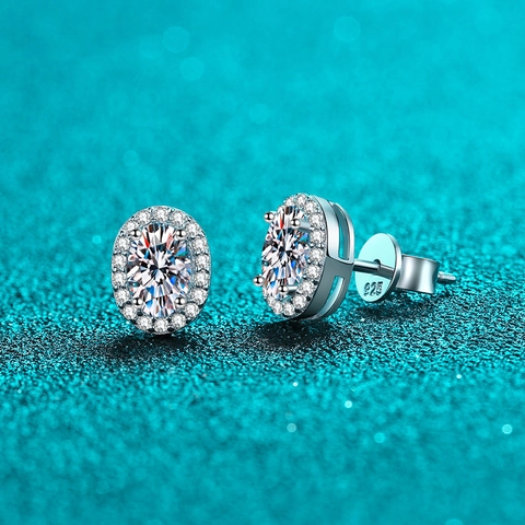 Lussuosi Orecchini a Bottone in Moissanite in Argento Sterling 925 Donna Taglio Ovale Halo Gioielli Gemma Lucida Regalo