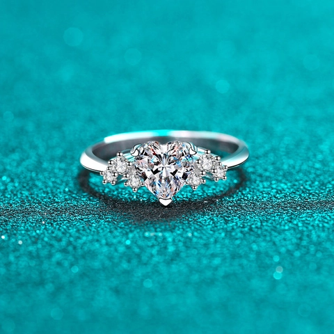 925 Sterling Zilveren Hart Moissanit Ring Voor Vrouwen Sprankelende Zirkonia Trouwring Mode Hip Hop Sieraden Cadeau