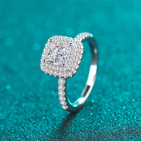 Luxury Princess Cut Moissanite Ring 925 Sterling Silver Square Zirconia Halo Ring For Women Wedding Banquet Jewelry