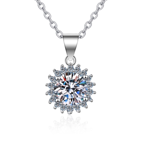 925 Sterlingsilber Sonnenblume Moissanit Anhänger Halskette Für Damen Brillant Rundschliff Zirkonia Blumenschmuck Geschenk