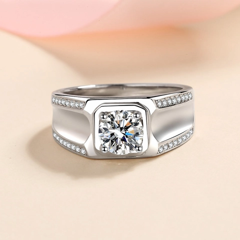 925 Sterlingsilber Moissanit Ring Für Herren Galvanisierter Dominanter Geometrischer Fingerring Luxuriöser Party Schmuck Geschenk
