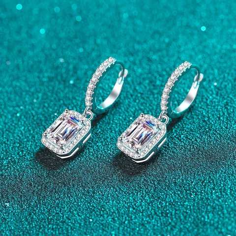 Orecchini Pendenti in Argento Sterling 925 Moissanite Zirconia Taglio Smeraldo per Donna Gioielli Halo Moissanite Accessori