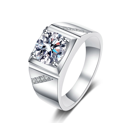 Bague Homme en Argent Sterling 925 Moissanite Zircone Carré Géométrique Masculin Bague pour Mariage Banquet Fête Quotidien Bijoux Cadeau