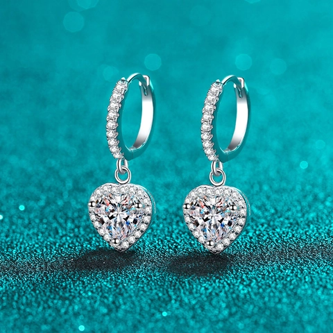 925 Sterlingsilber Moissanit Herz Huggie Hoop Ohrringe Pave Zirkonia Romantische Herzform Tropfenohrringe Für Damen Hochzeit Party Schmuck