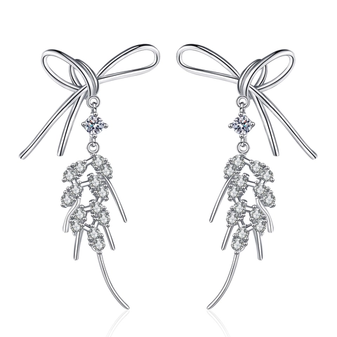 925 Sterling Silver Moissanite Bowknot Dangle Stud Earrings Elegant Wheat Ear Drop Earrings For Women Wedding Party Jewelry
