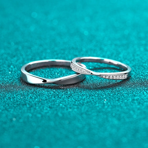 S925 Sterling Silver Moissanite Couple Rings Minimalist Mobius Twist Band Rings For Men Women Wedding Anniversary Jewelry