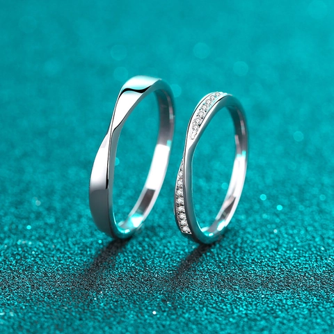 S925 Sterling Silver Moissanite Couple Rings Minimalist Mobius Twist Band Rings For Men Women Wedding Anniversary Jewelry