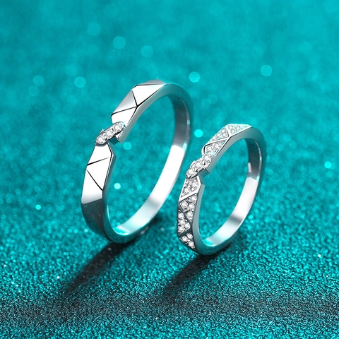 925 Sterling Silver Moissanite Couple Rings Minimalist Geometric Faceted Engagement Wedding Band Rings For Men Women Jewelry