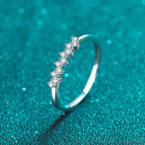 Exquisite S925 Sterling Silver Moissanite Row Diamond Ring For Women Delicate Cross Inlaid Band Fine Jewelry Everyday Gift