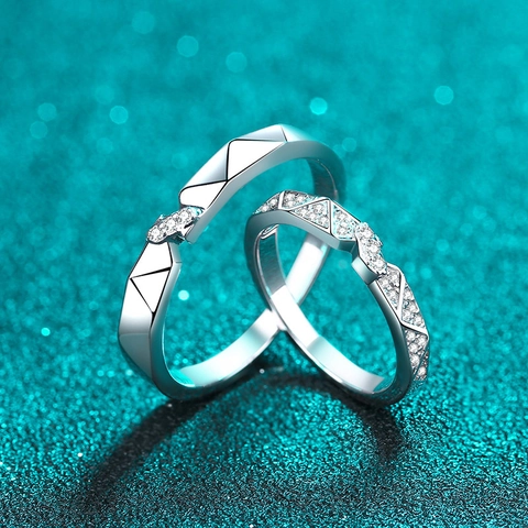 925 Sterling Silver Moissanite Couple Rings Minimalist Geometric Faceted Engagement Wedding Band Rings For Men Women Jewelry