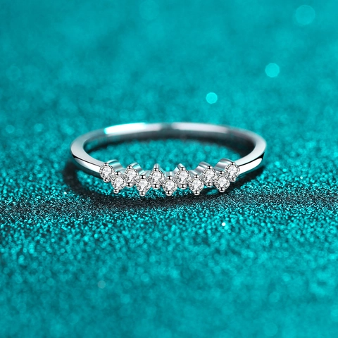 Exquisite S925 Sterling Silver Moissanite Row Diamond Ring For Women Delicate Cross Inlaid Band Fine Jewelry Everyday Gift
