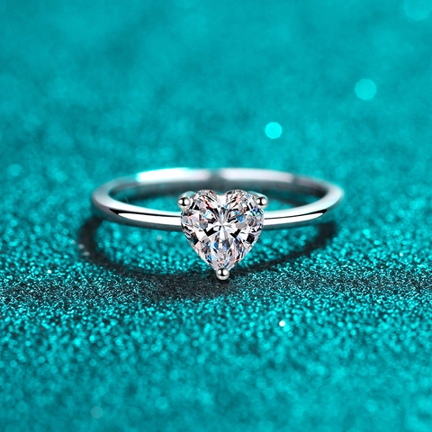 Bague en Argent Sterling S925 Moissanite en Forme de Cœur pour Femme Plaqué Rhodium Minimaliste Bague de Fiançailles Bijoux