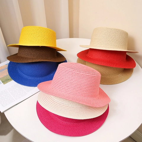 Fashion Summer Paper Straw Boater Hat For Women Men Flat Top Wide Brim Sun Protection Foldable Beach Travel Straw Sunhat