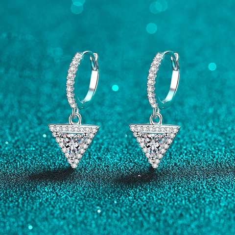 Orecchini a Cerchio Triangolo in Argento Sterling S925 Con Moissanite Orecchini Pendenti Geometrici Con Strass Gioielli Raffinati da Donna