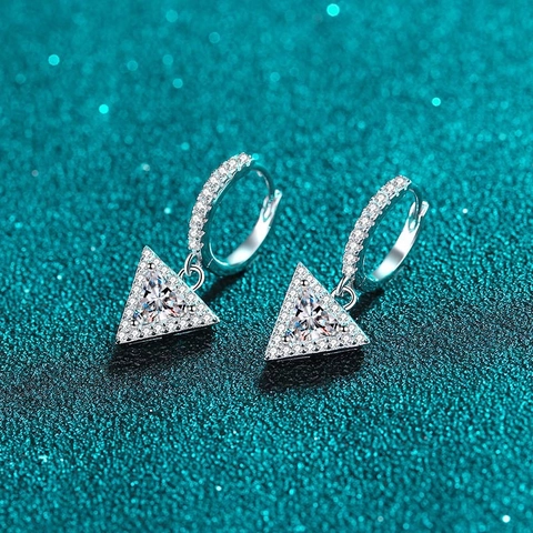 Orecchini a Cerchio Triangolo in Argento Sterling S925 Con Moissanite Orecchini Pendenti Geometrici Con Strass Gioielli Raffinati da Donna