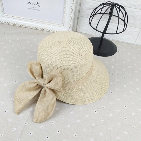 Cappello da Sole in Paglia di Carta Stile Coreano da Donna con Grande Fiocco Elegante Traspirante Pieghevole per Spiaggia Estate
