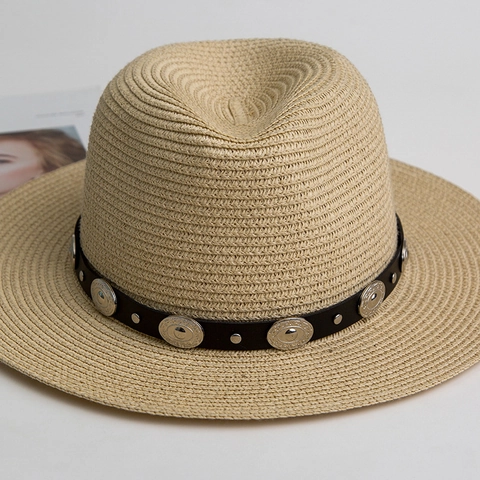 Cinturino per Cappello in Pelle Sintetica Boho Vintage Solo Senza Cappello Borchie in Lega Etnica per Cappelli di Paglia