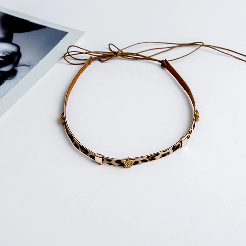 Hutband Aus Kunstleder Mit Leopardenmuster Und Goldener Metallstern-Dekoration Western-Stil Böhmisches Dekoratives DIY-Hutzubehör Für Strohhüte