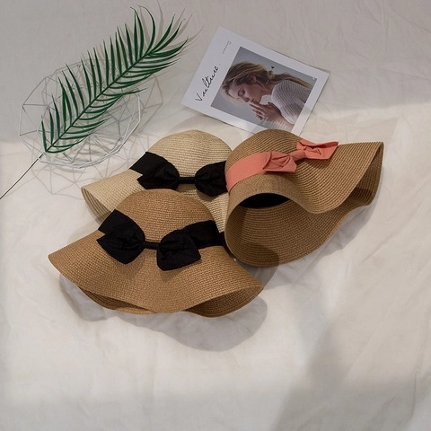 Damen Eleganter Breitkrempiger Papierstrohhut Mit Großer Schleife Sommer UV Schutz Atmungsaktiver Strandurlaub Mode Sonnenschutz Hut
