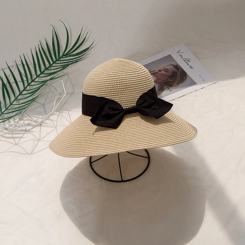 Damen Eleganter Breitkrempiger Papierstrohhut Mit Großer Schleife Sommer UV Schutz Atmungsaktiver Strandurlaub Mode Sonnenschutz Hut