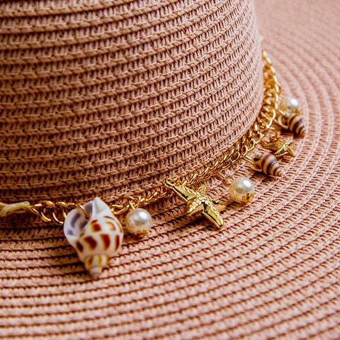 Corda Per Decorazione Cappello A Stella In Lega Placcata Oro Perla Artificiale Conchiglia Naturale Accessorio Boemo Per Donna
