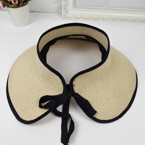 Damen Mode Papierstroh Visierhut Mit Großer Schleife Breite Krempe Faltbar Sonnenschutz Sommer Strand Urlaub Kappe Damen