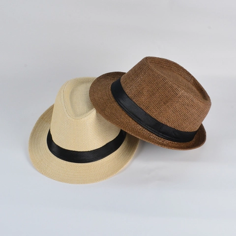 Men Summer Paper Straw Fedora Hat Breathable Sunshade Beach Short Brim Jazz Panama Style Ribbon