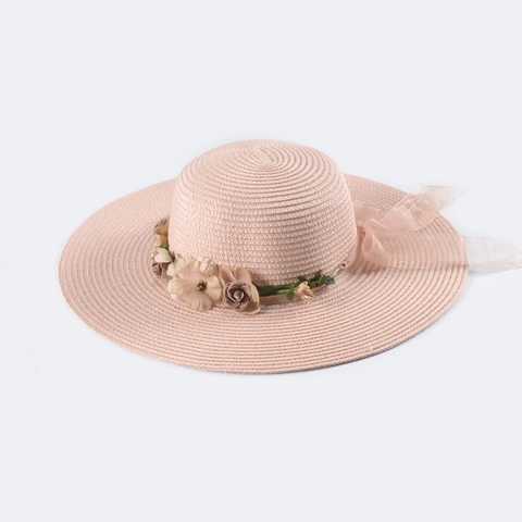 Women's Wide Brim Paper Straw Sun Hat With Floral Decor And Ribbon Bow Foldable Breathable Summer Beach Vacation Fedora Hat