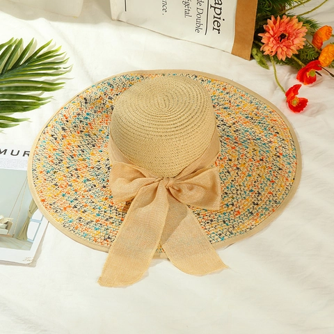 Women Summer Wide Brim Straw Hat With Large Bow Decoration Breathable Sun Protection Beach Sun Hat For Outdoor Travel Holiday