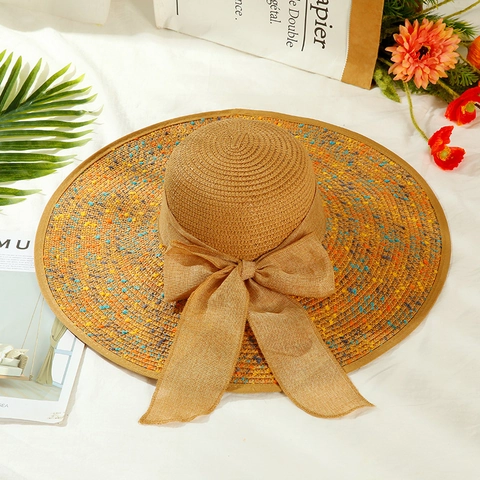 Women Summer Wide Brim Straw Hat With Large Bow Decoration Breathable Sun Protection Beach Sun Hat For Outdoor Travel Holiday