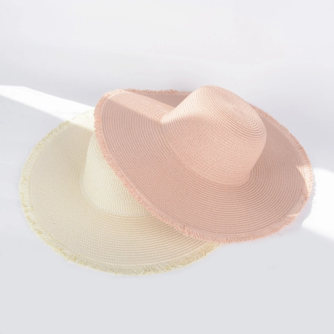 Women Large Brim Straw Hat With Frayed Edge Tassel Foldable Sun Protection Beach Vacation Summer Paper Straw Sun Hat