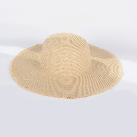 Women Large Brim Straw Hat With Frayed Edge Tassel Foldable Sun Protection Beach Vacation Summer Paper Straw Sun Hat