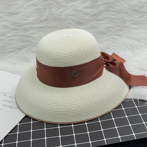 Hepburn Style Elegant Wide Brim Paper Straw Sun Hat With Bow Ribbon For Women Foldable Beach Summer Shading Straw Hat