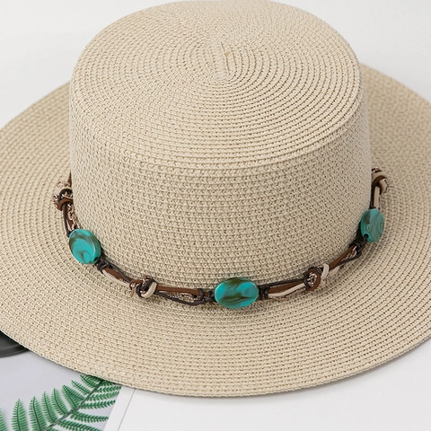 Bohemian Ethnic Hat Band Resin Turquoise Look Beads Braided Wax Rope Strap Only (Without Hat) Beach Straw Hat Decoration