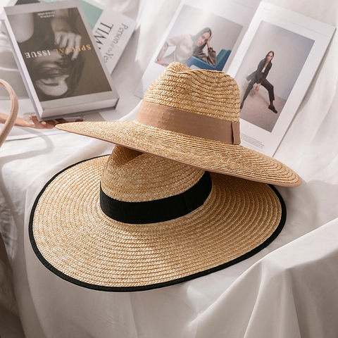 Mode Weizenstroh Breite Krempe Sonnenhut Für Damen Herren Sommer Urlaub Strand Fedora Strohhut Mit Elegantem Band Sonnenschutzkappe