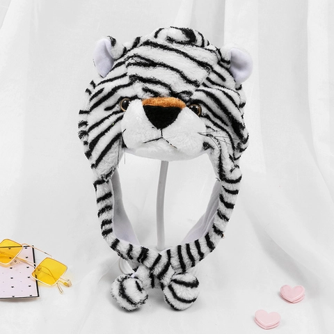 Plush Cartoon Animal Earflap Hat Tiger Panda Husky Bear For Winter Party Cosplay Warm Faux Fur Costume Headwear Unisex