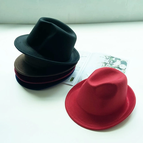 Sombrero Fedora de Fieltro Estilo Coreano para Mujer Color Sólido Ala Enrollada Panama Jazz Hat Accesorios de Moda Otoño Invierno